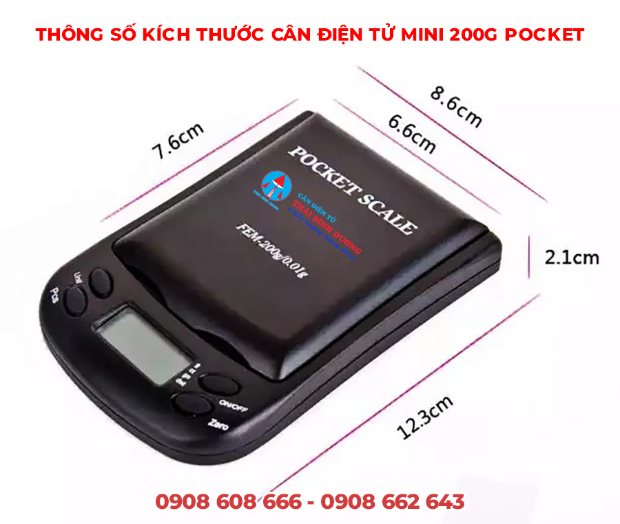 kích thước cân điện tử mini 200g pocket