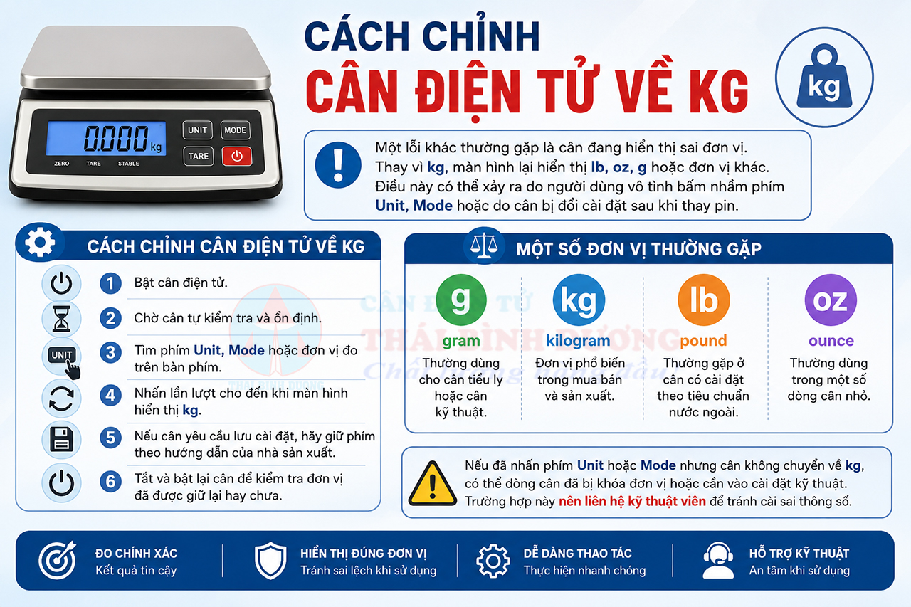 Cách chỉnh cân điện tử về kg