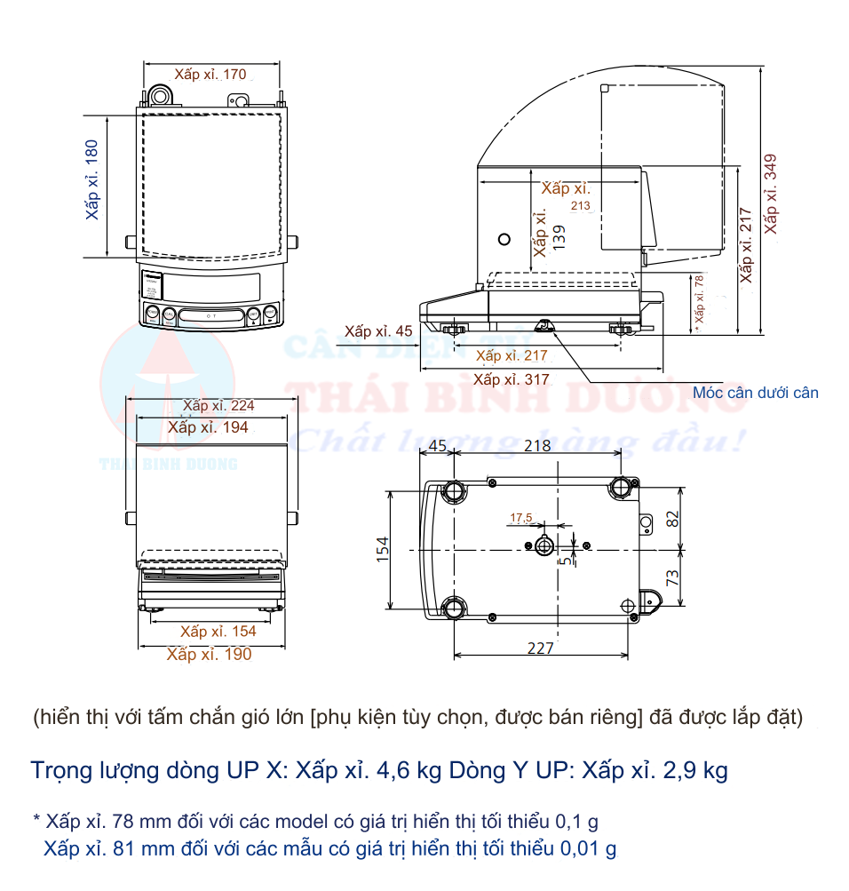 Kích thước Cân điện tử Shimadzu 