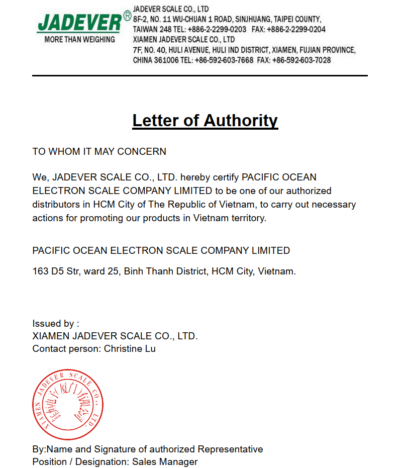 Giấy ủy quyền Jadever