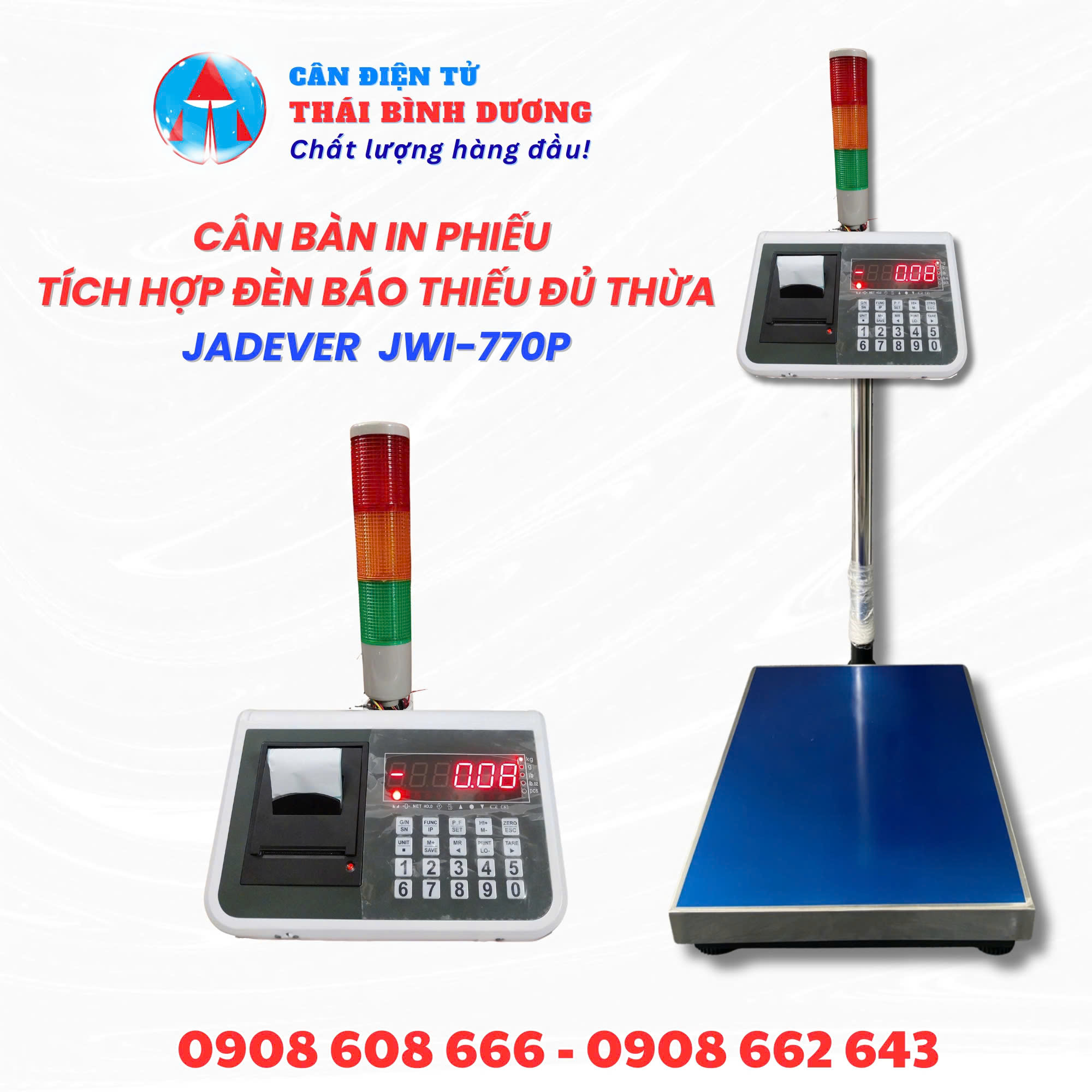 Cân Bàn In Phiếu JWI-770P Đèn Báo Thiếu Đủ Thừa