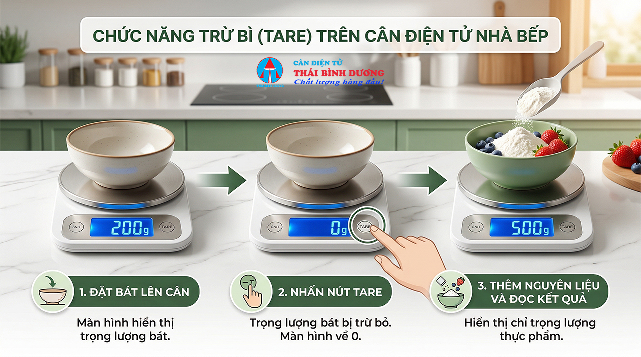 Chức Năng Trừ Bì (Tare) Trên Cân Nhà Bếp Là Gì?