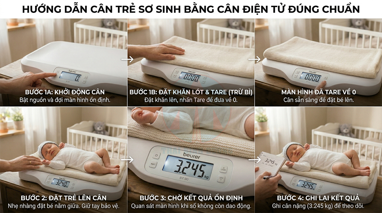 Cách cân trẻ sơ sinh cân điện tử các bước